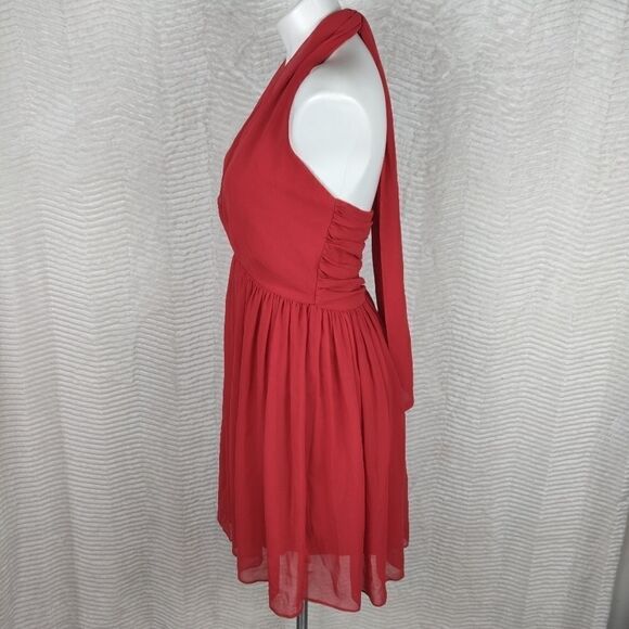 ASOS Red Chiffon Halter Mini Swing Dress Size 8 - Picture 2 of 7